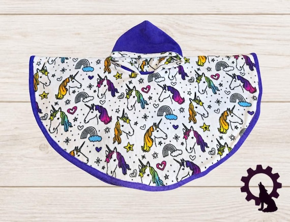 Reversible Fleece Car Seat Poncho, Purple Unicorns