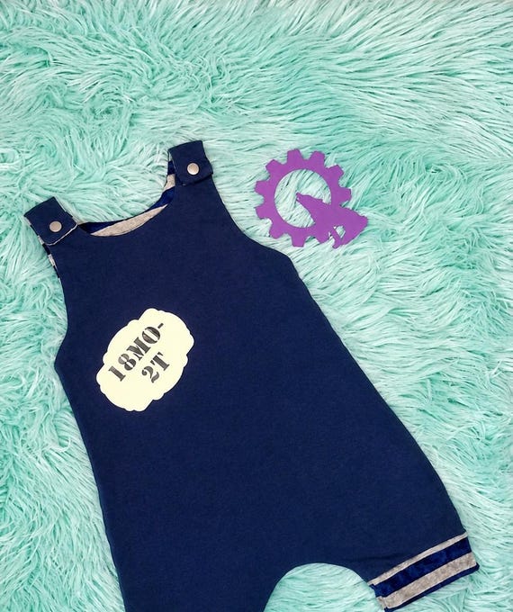Upcycled Blue Romper, T-shirt Shortie, Size 18mo-2T