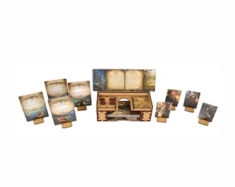 Altar of Arkham Horror LCG for act and agenda cards, myth cards, and storing a set of 8 investigator and monster card stands ( assembled )!