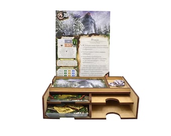 an ancient one sheet holder with its mysteries and research cards  for a series of board games eldritch horror( assembled )!