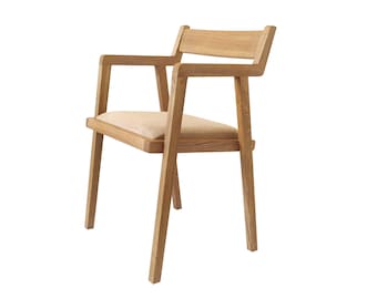 hardwood dining chair "Okayama": oak & walnut frame, large selection of fabric types and colors.