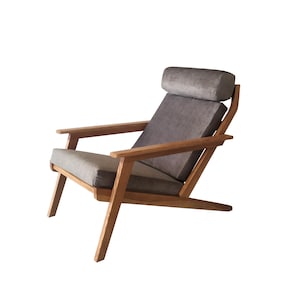 hardwood lounge chair with headrest "Havana" | oak, walnut |, large selection of fabric types and colors.