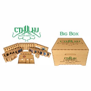 Cthulhu Death May Die Big Box-organizer inclusief seizoen 1, 2, Unspeakable Box en Comics vol.1-add-ons, past niet op monsters en kaarttegels!