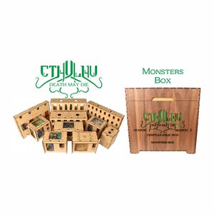 Cthulhu Death May Die Monster Box Organizer, mit Staffel 1, 2, Unaussprechliche Box Erweiterungen, zur Lagerung von Monsterfiguren und Kartenteilen!