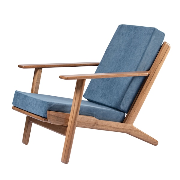 hardwood lounge chair with footrest "Denmark" | oak, walnut |, large selection of fabric types and colors.