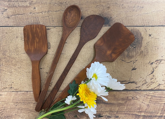 Wooden Kitchen Utensils Set Large Flipper, Small Flipper, Cooking Spoon,  Spatula 