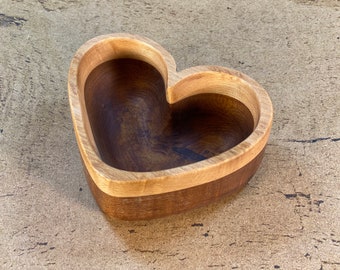 Small Heart Shaped Wooden Bowl - Roasted and Natural Maple