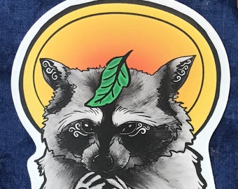Pegatina de vinilo con oración de mapache: arte animal caprichoso