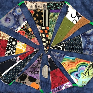 Handmade Colorful Quilted Bunting | Fabric Decoration | Recycled Decor | Reclaimed Materials | Queer Crafting