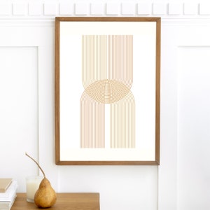 Wall poster abstract bauhaus art lines and circles orange and beige, work No6