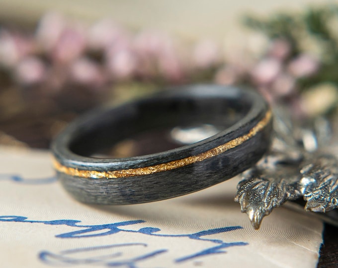 Womens Wedding band made from Grey Maple with Offset Gold Flake Inlay, Promise ring, Wooden ring