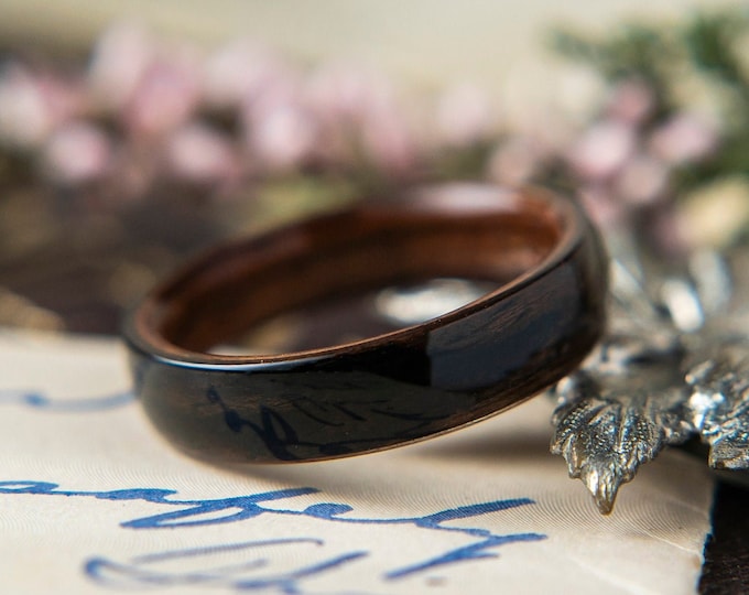 Womens Wedding band made from Rosewood with Ebony, Promise ring, Wooden ring