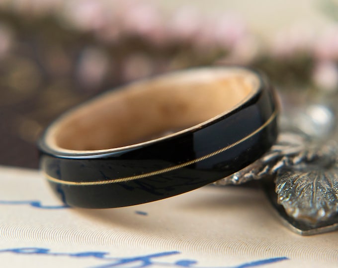 Womens Wedding band made from Birds eye Maple with Ebony and Guitar string Inlay, Promise ring, Wooden ring