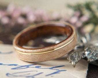 Band e matrimoniale da donna in palissandro, Birdseye e Offset Brass Inlay, anello di promessa, anello di legno