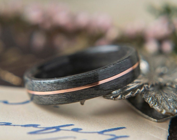 Womens Wedding band made from Grey Maple with centered Copper Inlay, Promise ring, Wooden ring