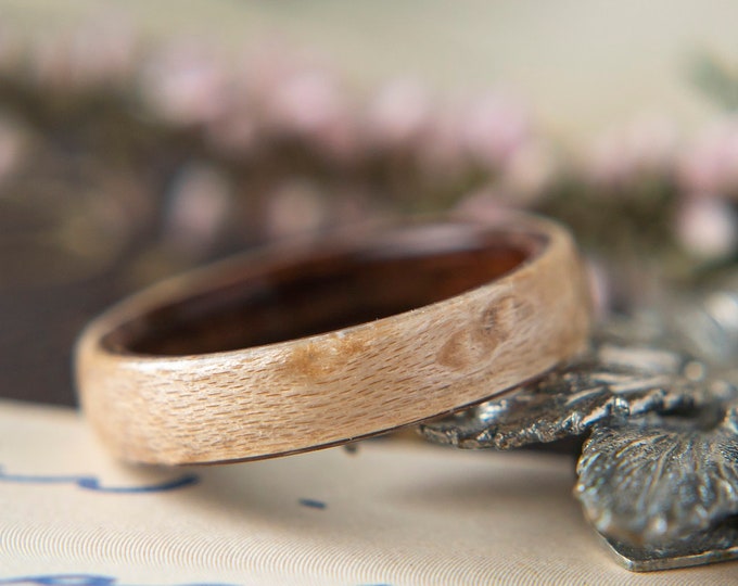 Womens Wedding band made from Rosewood with Birds eye Maple, Promise ring, Wooden ring