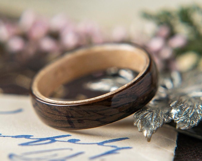 Womens Wedding band made from Birds eye Maple with Ebony, Promise ring, Wooden ring