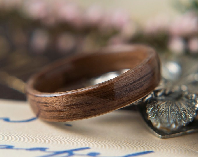 Womens Wedding band made from Walnut, Promise ring, Wooden ring