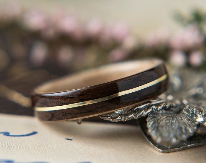 Womens Wedding band made from Birds eye Maple with Ebony and Brass Inlay, Promise ring, Wooden ring