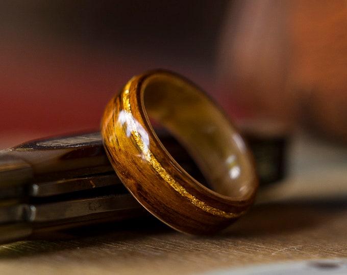 Mens Wedding band made from Birds eye maple, Santos Rosewood and  Offset Gold flake inlay, Mens engagement ring, Mens promise ring