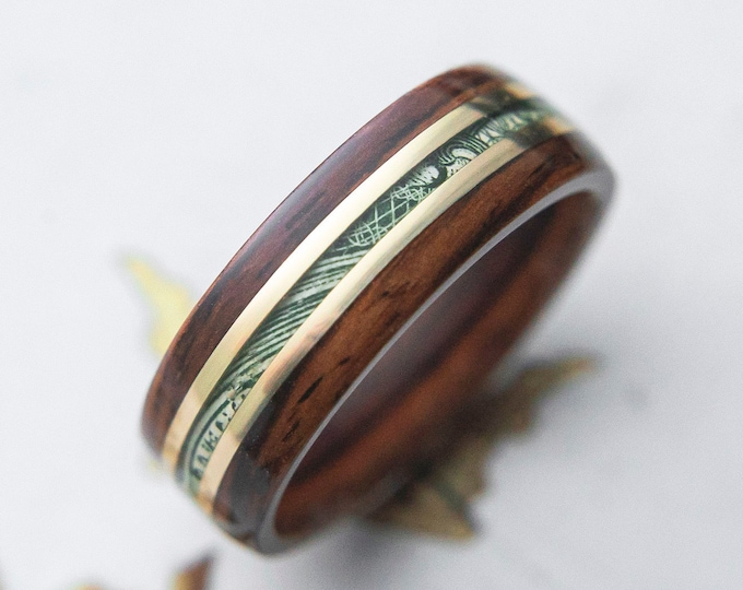 Solid Wood Men's Ring with Cash and Brass Inlays