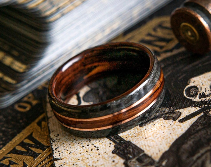 Solid Wood Men's Ring with Cash and Brass Inlays