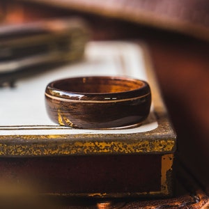 Mens wood Wedding band made from Mahogany, Ebony and Guitar string inlay, Mens engagement ring, Mens promise ring