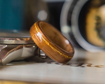 Mens Wedding band made from Birds eye maple, Koa and  Offset Gold flake inlay, Mens engagement ring, Mens promise ring