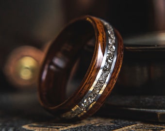 Mens Wedding band "The RSG" made from Santos Rosewood, Silver and German Glass, Mens engagement ring, Mens promise ring