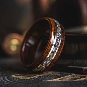 Mens Wedding band "The RSG" made from Santos Rosewood, Silver and German Glass, Mens engagement ring, Mens promise ring