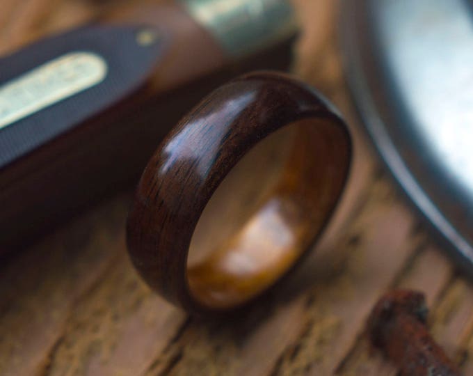 Mens Wooden Wedding Band made from Koa and Ebony, Mens Wedding Band