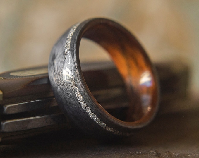 Mens Wedding band made from Santos Rosewood, Grey maple  and Offset German glass inlay, Mens engagement ring, Mens promise ring