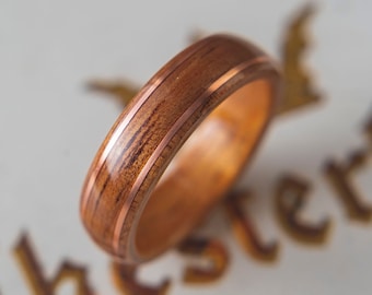 Mens Wedding band made from Koa with 2 thin copper wire inlay, Mens engagement ring, Mens promise ring