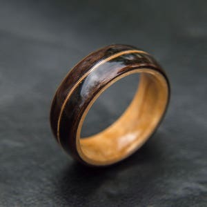 Mens Wedding band made from Birds eye maple, Ebony and Guitar string inlay, Mens engagement ring, Mens promise ring image 6