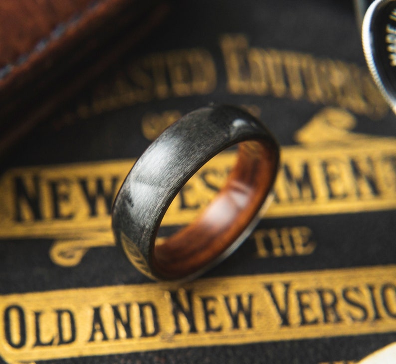 Mens Wood Wedding band made from Santos rosewood and Grey birds eye maple, Mens promise ring, Mens engagement ring image 1