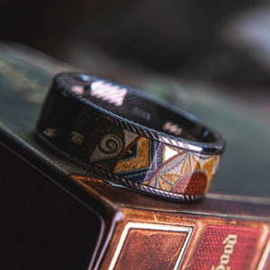 Mens Wedding band in Damascus Steel and Robin Hood Card Deck from KingsWildProject luxury playing cards. image 3