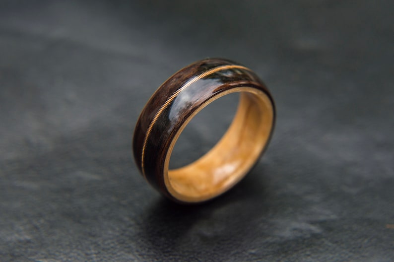 Mens Wedding band made from Birds eye maple, Ebony and Guitar string inlay, Mens engagement ring, Mens promise ring image 6