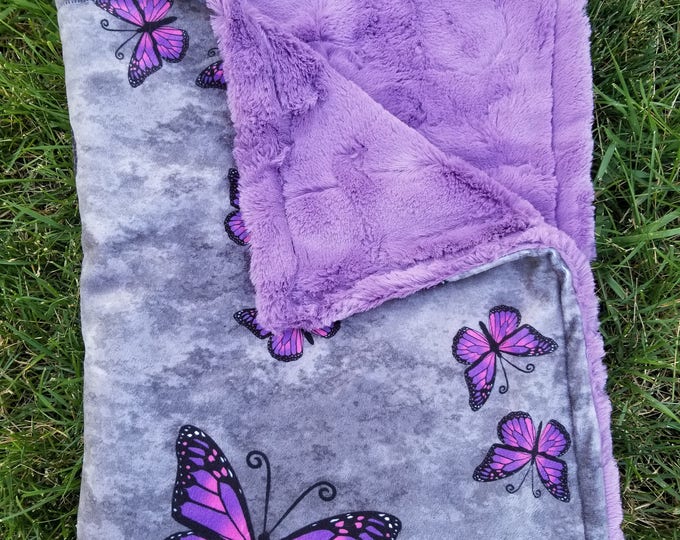 Butterfly Blanketbaby Girl Blanketpurple and Gray Etsy