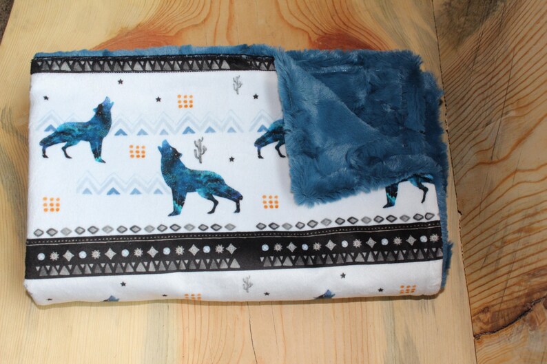 Wolf BlanketWolf Baby BlanketWolvesAztec BlanketBlue Etsy