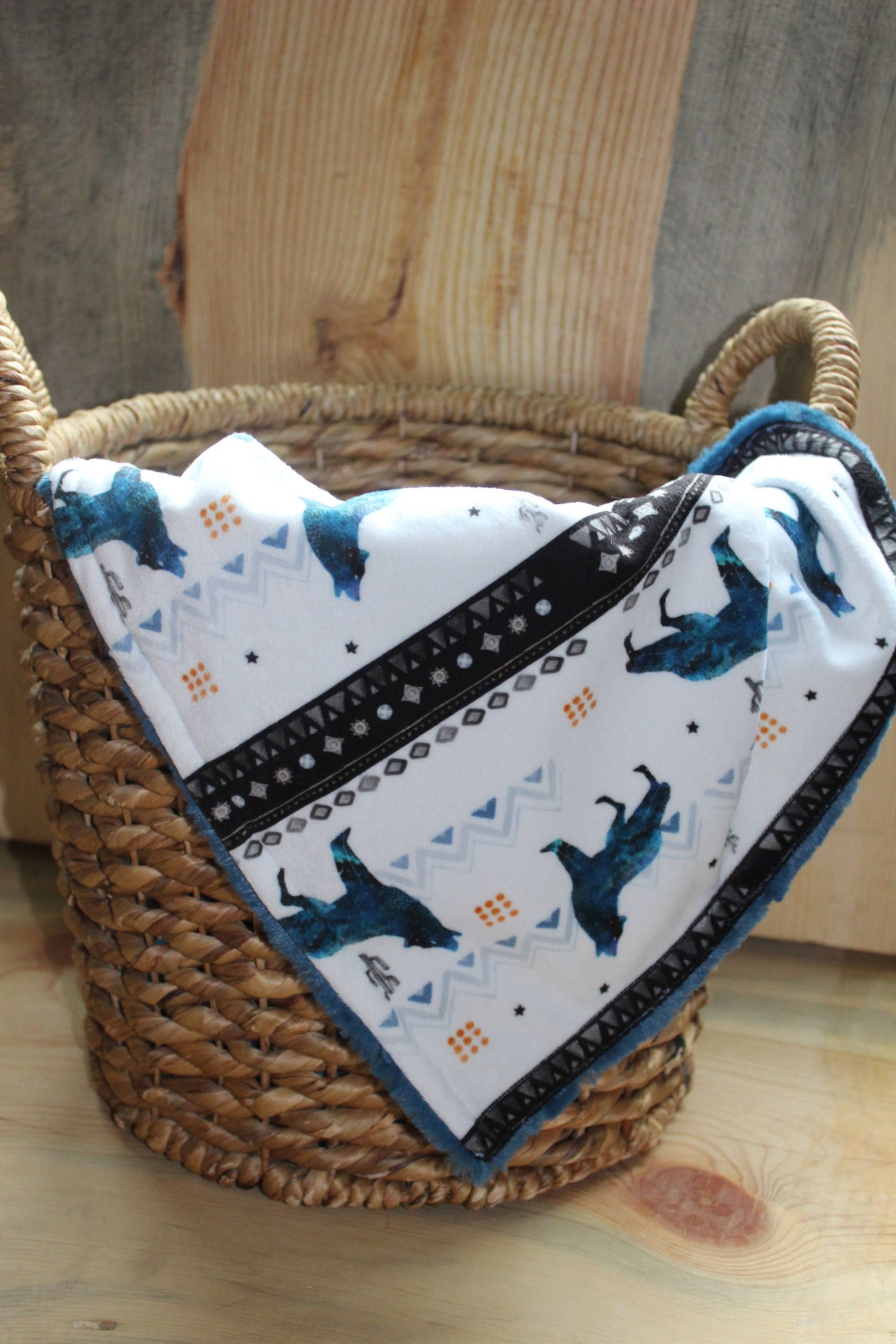 Wolf BlanketWolf Baby BlanketWolvesAztec BlanketBlue Etsy