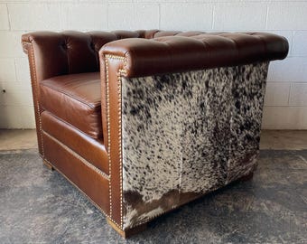 Chesterfield moderno - Piel de vaca sal y pimienta + cuero - ¡MÍNIMO 2 ASIENTOS!
