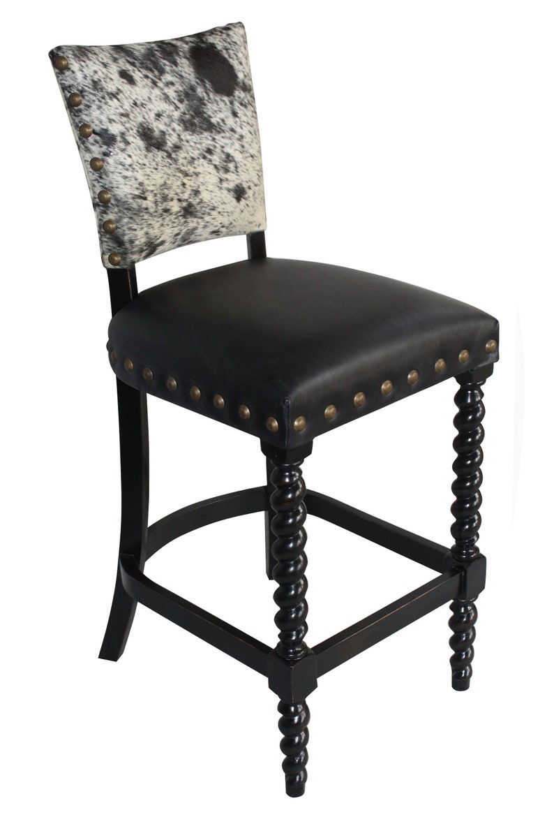 Barley Twist Cowhide Bar Stool Salt Pepper Black 4 Seat Etsy