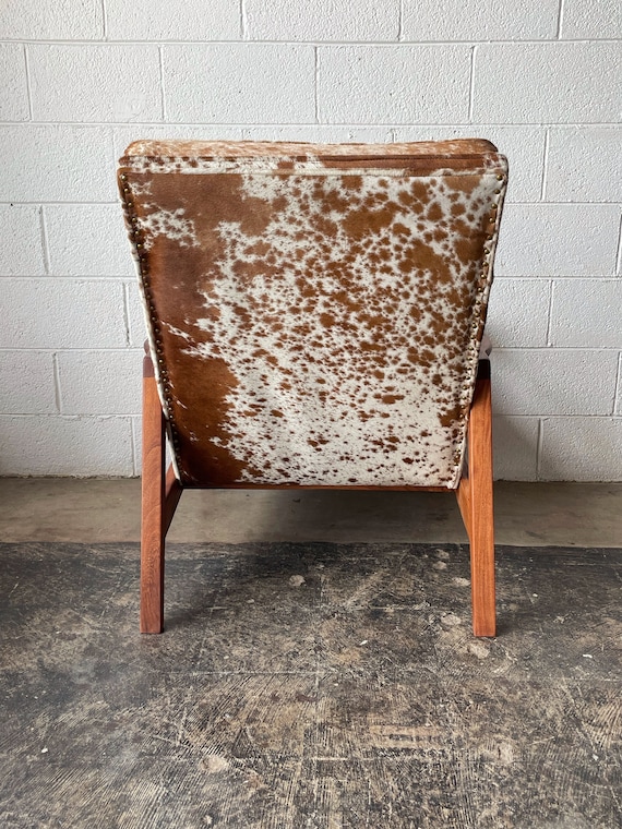 Mid Century Modern Cowhide Arm Chair Brown SEAT MIMINUM!