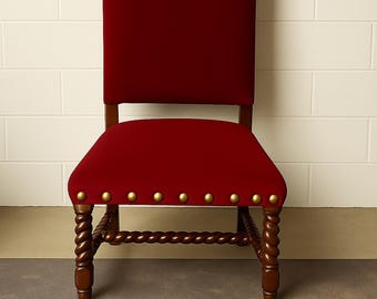 Silla de comedor con patas retorcidas españolas - Hermoso terciopelo rojo - ¡Se requiere un mínimo de 6 asientos!