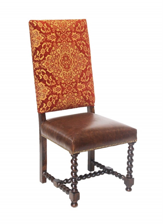 Terracotta Chenille Leather Barley Twist Dining Chair Image 0