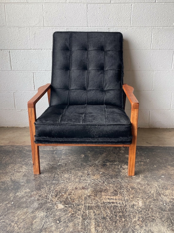 Mid Century Modern Cowhide Arm Chair Black
