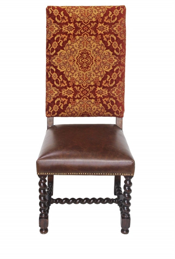 Terracotta Chenille Leather Barley Twist Dining Chair 50