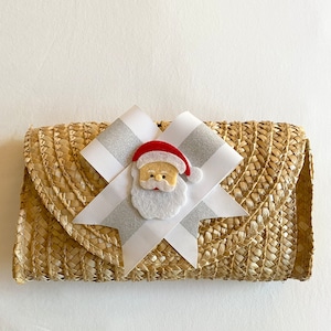 Christmas Clutch, Christmas Gift, Santa, Straw Clutch, Rattan Clutch, Straw Clutches, Handmade Bag, Straw Clutch Bag, Straw Clutch Purse,