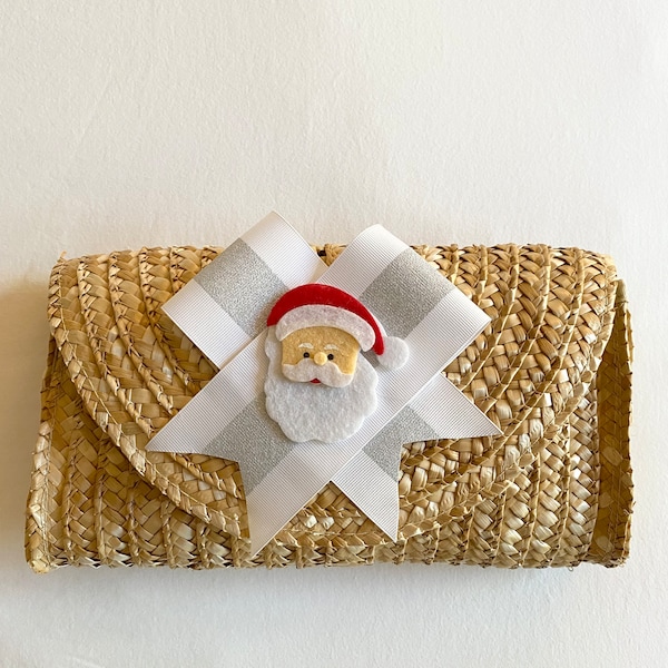 Christmas Clutch, Christmas Gift, Santa, Straw Clutch, Rattan Clutch, Straw Clutches, Handmade Bag, Straw Clutch Bag, Straw Clutch Purse,