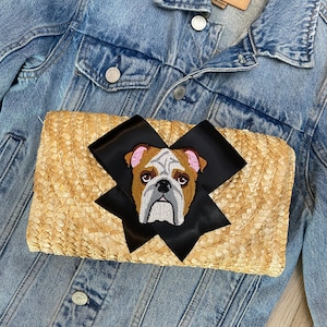 Arco, arcos, cinta, Bulldog, matón, amante de los perros, perro, perros, Rattan Straw Clutch